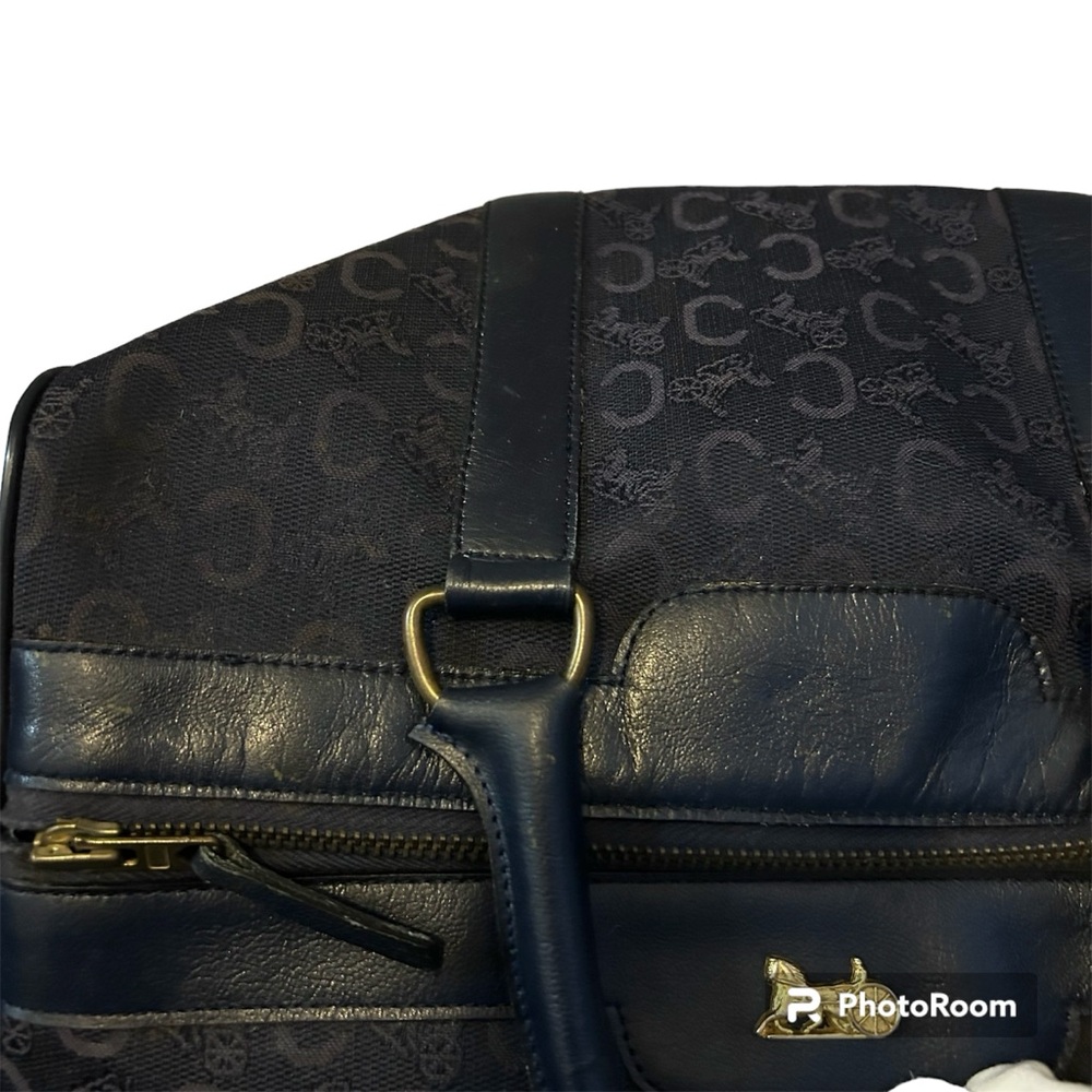 CELINE Authentic Vintage C Macadam Navy Blue Canvas Leather Trim Boston Bag Tote - Picture 14 of 17